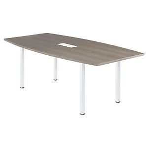 JPG Table tonneau avec électrification Actual L.200 x P.100 cm - Plateau Chêne grisé - Pieds carrés Blanc - Publicité