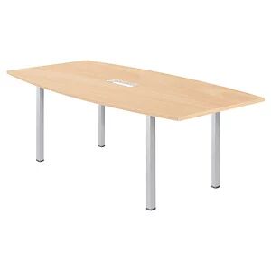 JPG Table tonneau avec électrification Actual L.200 x P.100 cm - Plateau Hêtre - Pieds carrés Aluminium - Publicité