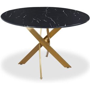 Non communiqué Table à manger ronde verre effet marbre noir et pieds en métal doré Xisor D 120 cm Bi & Multicolore - Publicité