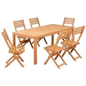 Non communiqué Ensemble repas de jardin 6 personnes Eucalyptus FSC Table 180 90 cm 6 chaises pliant - Publicité