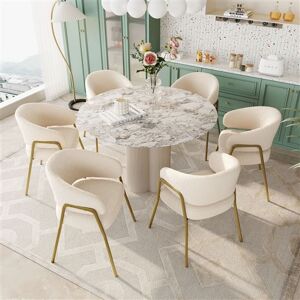 Non communiqué 6 Chaises de salle à manger modernes en velours blanc avec pieds dorés - Publicité