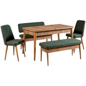 Non communiqué Hanah Home - Ensemble repas table chaises et banc Vina pin et vert Pin et vert - Publicité
