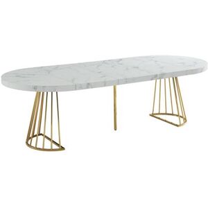 Non communiqué Table à manger extensible 2 à 12 couverts en MDF et acier - Effet marbre blanc et doré - FIRELA Blanc, Doré - Publicité