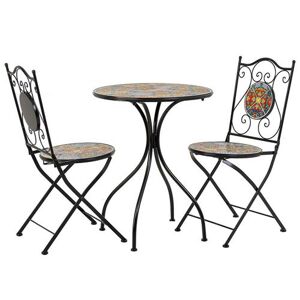 Non communiqué Ensemble table et 2 chaises en mosaïque multicolore et fer forgé - PEGANE - Multicolore - Publicité