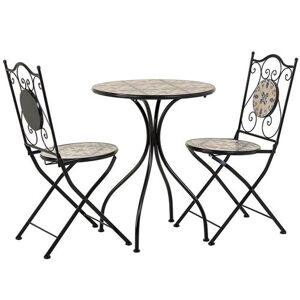 Non communiqué Ensemble table et 2 chaises en mosaïque multicolore et fer forgé coloris noir - PEGANE - - Publicité