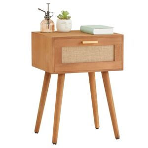 Non communiqué Table de chevet KIRAN 1 tiroir, table de nuit design vintage en bois brun et lin Brun - Publicité