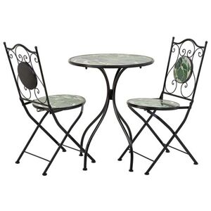 Non communiqué Ensemble table et 2 chaises en fer forgé coloris noir et mosaïque vert, blanc - PEGANE - - Publicité