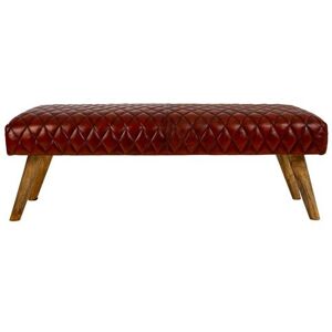 Non communiqué Banc d'assise, banquette en cuir coloris bordeaux et bois coloris naturel - Longueur 115 x Profondeur 53 x Hauteur 38 cm - PEGANE - Naturel - Publicité