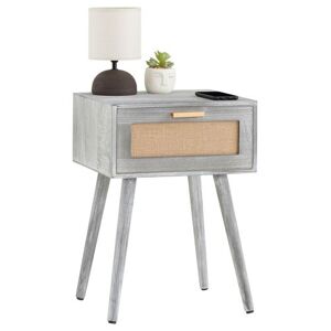 Non communiqué Table de chevet KIRAN 1 tiroir, table de nuit design vintage en bois gris et lin Gris - Publicité