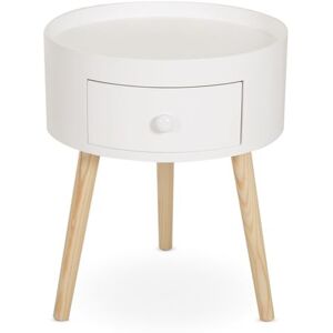 HOMCOM Chevet table de nuit ronde design scandinave tiroir bicolore pieds effilés inclinés bois massif chêne clair blanc Blanc - Publicité