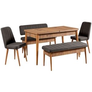 Non communiqué Hanah Home - Ensemble repas table chaises et banc Vina noyer et anthracite Noyer et anthracite - Publicité