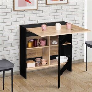 Non communiqué Table console pliable EDI 2-6 personnes avec rangements bois noir plateau façon hêtre 150 x 80 cm Bois - Publicité