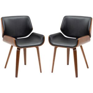 Non communiqué Lot de 2 chaises design vintage piètement châssis bois peuplier aspect noyer revêtement mixte synthétique tissu noir Noir - Publicité