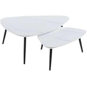 Non communiqué Table basse gigogne en céramique blanche, pieds en métal noir - Longueur 150 x profondeur 80 x hauteur 35 cm - PEGANE - Blanc - Publicité