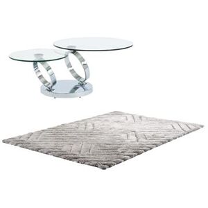 Non communiqué Ensemble table basse plateau pivotant transparent JOLINE et tapis shaggy gris MAZE Transparent, Gris, Argenté - Publicité