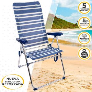 Aktive Folding Chair High Backrest 5 Positions 61x69x108 Cm Blanc,Bleu 61 x 69 x 108 cm - Publicité