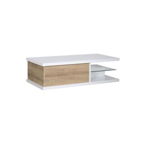 Tousmesmeubles Table basse 1 tiroir Blanc/Chêne clair - MARKS