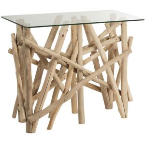 Tousmesmeubles Console en Bois flotte/Verre - COMCIA - L 96 x l 47 x H 77 cm