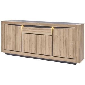 Tousmesmeubles Buffet moderne en bois 4 portes 1 tiroir Chêne naturel à LEDs - OSTENDE