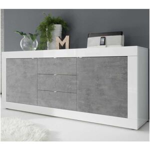 Tousmesmeubles Buffet moderne en bois 2 portes 3 tiroirs gris Blanc/Beton cire clair - MATERA