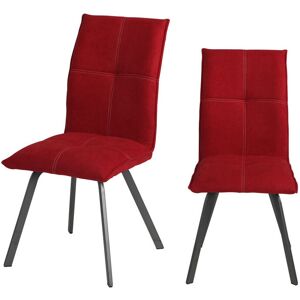 Tousmesmeubles Duo de Chaises Métal/Tissu rouge - FRESNO - L 45 x l 64 x H 95 cm