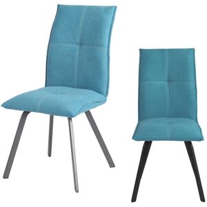 Tousmesmeubles Duo de Chaises Métal/Tissu bleu - FRESNO - L 45 x l 64 x H 95 cm