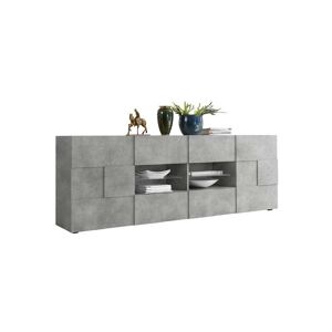 Tousmesmeubles Buffet moderne en bois gris 2 portes 4 tiroirs Béton ciré clair - TICATO