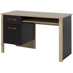 Tousmesmeubles Bureau 1 tiroir 1 porte Chêne/Noir - ESTHER - L 122 x l 56 x H 74.4 cm