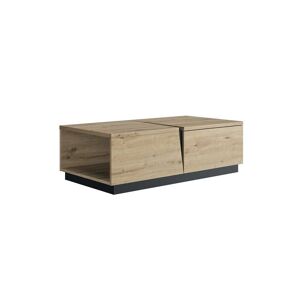 Tousmesmeubles Table basse rectangulaire 1 tiroir Chêne naturel/Noir - LIGNAC
