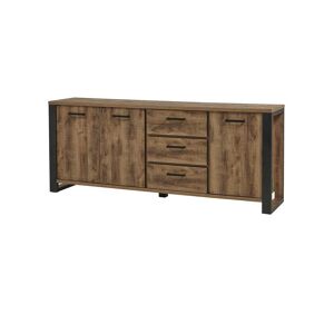 Tousmesmeubles Buffet industriel en bois 3 portes 3 tiroirs effet Bois tropical - BRUNO