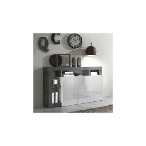 Tousmesmeubles Buffet moderne en bois 3 portes Blanc laqué brillant/Béton ciré foncé - ISCHIA