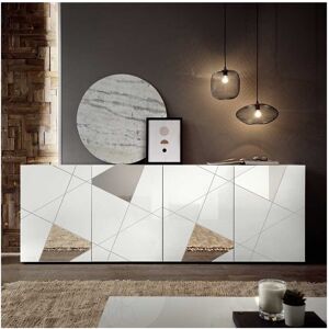 Tousmesmeubles Buffet moderne en bois 4 portes blanc laqué brillant - METRIA