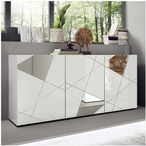 Tousmesmeubles Buffet moderne en bois 3 portes blanc laqué brillant - METRIA