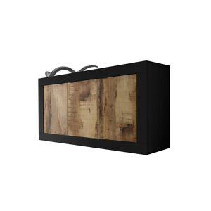 Tousmesmeubles Buffet 3 portes Noir mat/Bois fume MATERA - Univers Salle a Manger