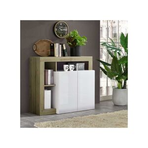 Tousmesmeubles Buffet moderne en bois laqué blanc brillant chêne 2 portes ISCHIA