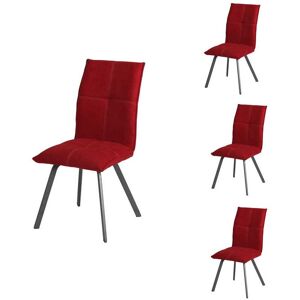 Tousmesmeubles Quatuor de Chaises Métal/Tissu rouge - FRESNO - L 45 x l 64 x H 95 cm