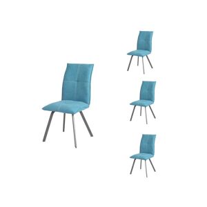 Tousmesmeubles Quatuor de Chaises Métal/Tissu bleu - FRESNO - L 45 x l 64 x H 95 cm