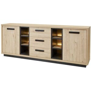 Tousmesmeubles Buffet 2 portes 3 tiroirs Bois Clair/Beton cire HESTIA -Salle a manger