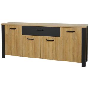 Tousmesmeubles Buffet 4 portes 1 tiroir Chene naturel/Noir ARTEMIS -Salle a manger