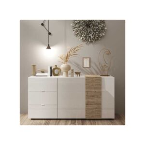 Tousmesmeubles Buffet moderne laque Blanc brillant/Chene naturel 2 portes BOLZANO