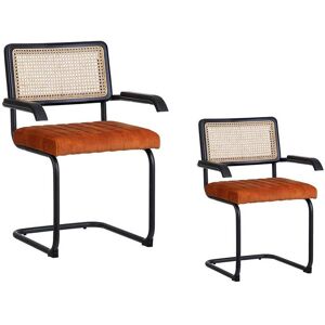 Tousmesmeubles Duo de chaises à accoudoirs Métal/Rotin/Orange - MARIETTE - L 63 x l 54 x H 84 cm