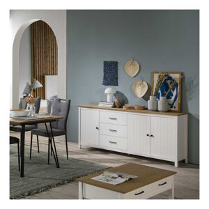 Tousmesmeubles Buffet campagnard en bois massif 3 portes 3 tiroirs Bois/Blanc - DARANMI