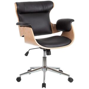 Tousmesmeubles Fauteuil de bureau Simili cuir Noir/Agglo noyer - CONCORDE - L 68 x l 62 x H 85 cm