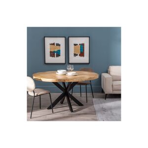 Tousmesmeubles Table de repas ronde 150 cm Bois Brut/Noir - AMANDIA