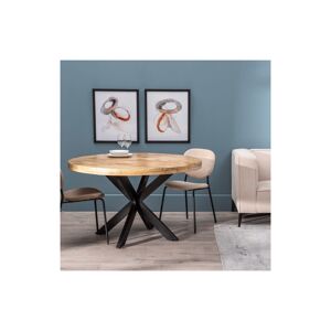 Tousmesmeubles Table de repas ronde 130 cm Bois Brut/Noir - AMANDIA