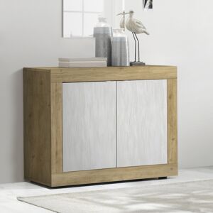 Tousmesmeubles Buffet 2 portes Chene naturel/Blanc neige - MATERA