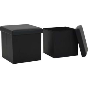 247083 vidaXL Tabourets de rangement pliables lot de 2 noir similicuir - Publicité