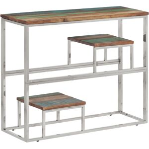 350016 vidaXL Table console argenté acier inoxydable/bois massif récupération - Publicité