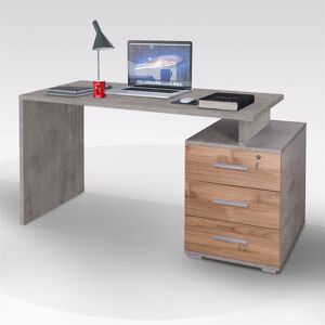 Venetacasa Bureau avec 3 tiroirs 154 cm ciment et stelvio couleur noyer