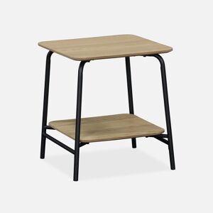 sweeek Table de chevet effet table d'école en décor bois avec structure en acier - 1 étagère centrale - Naturel - Publicité